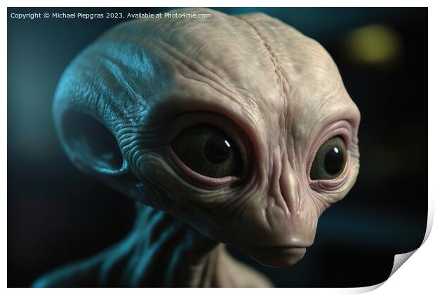 A photo realistic portrait of an alien created with generative A Print by Michael Piepgras