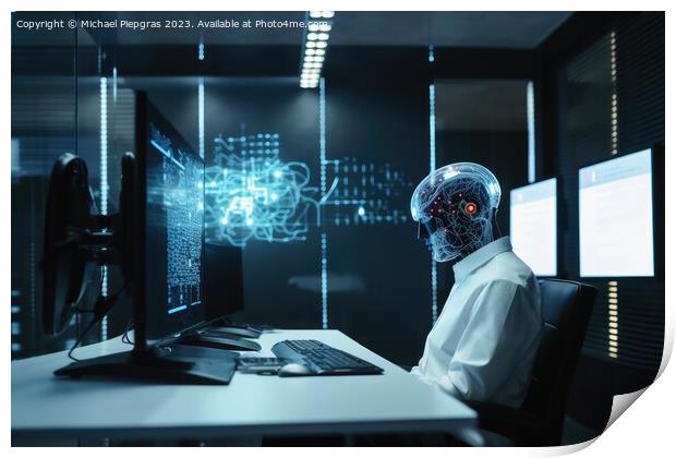 An office worker using artificial intelligence created with gene Print by Michael Piepgras