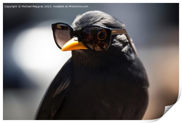 A blackbird wearing sunglasses created with generative AI techno Print by Michael Piepgras