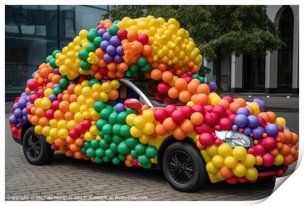 A car made of festive balloons created with generative AI techno Print by Michael Piepgras