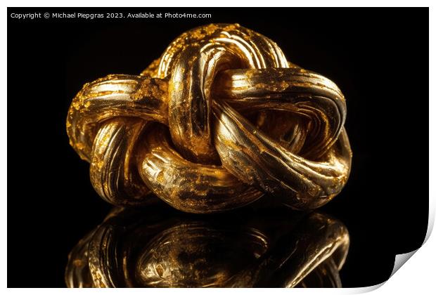 A knot made of gold created with generative AI technology. Print by Michael Piepgras