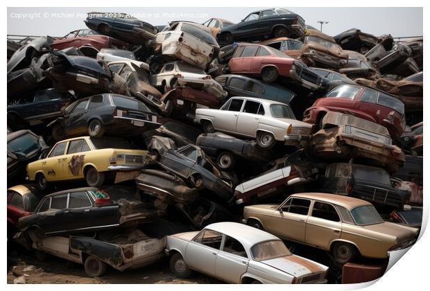 A pile of cars created with generative AI technology. Print by Michael Piepgras