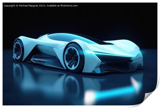 Futuristic luxury sports car created with generative AI technology Print by Michael Piepgras