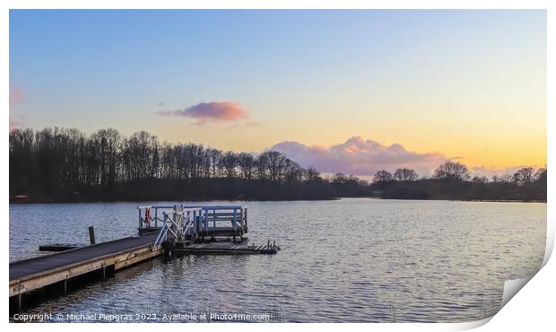 Beautiful sunset landscape at a small lake in northern Europe Print by Michael Piepgras
