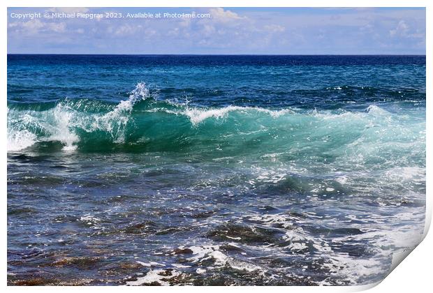 Stunning indian ocean waves at the beaches on the paradise islan Print by Michael Piepgras