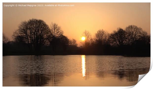 Beautiful and romantic sunset at a lake in stunning yellow and o Print by Michael Piepgras