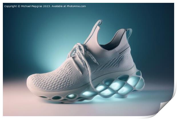A futuristic sports shoe on a light background created with gene Print by Michael Piepgras