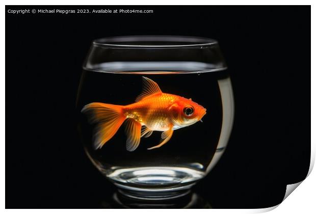 A goldfish swimming in a glass created with generative AI techno Print by Michael Piepgras