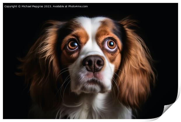 A portrait of a stunned dogs face with wide open eyes created wi Print by Michael Piepgras