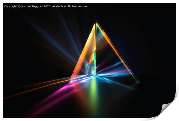 A prism dividing a lightbeam into the spectral colors created wi Print by Michael Piepgras