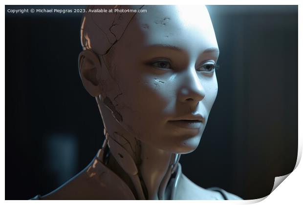 Futuristic female android with cybord technology created with ge Print by Michael Piepgras