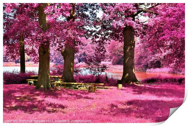 Beautiful pink and purple infrared panorama of a countryside lan Print by Michael Piepgras