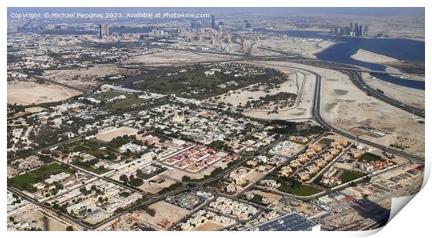 Aerial view over the city center of dubai on a sunny day Print by Michael Piepgras