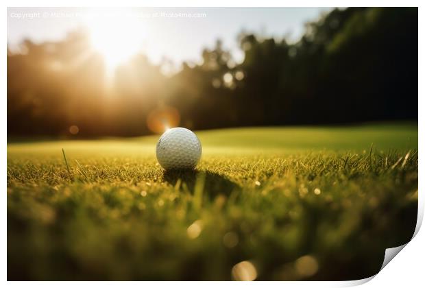 Close-up of a golf ball on the green created with generative AI  Print by Michael Piepgras