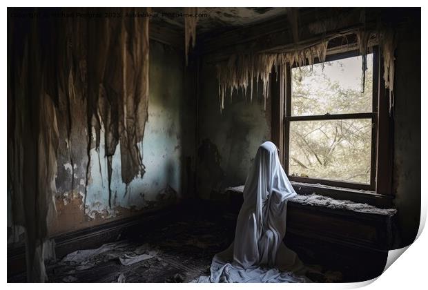Inside an abandoned haunted house created with generative AI tec Print by Michael Piepgras