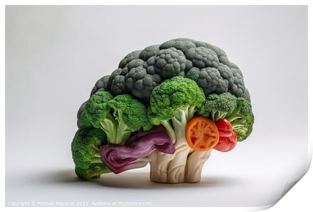 Side view of a human brain made of fresh vegetable on a white ba Print by Michael Piepgras
