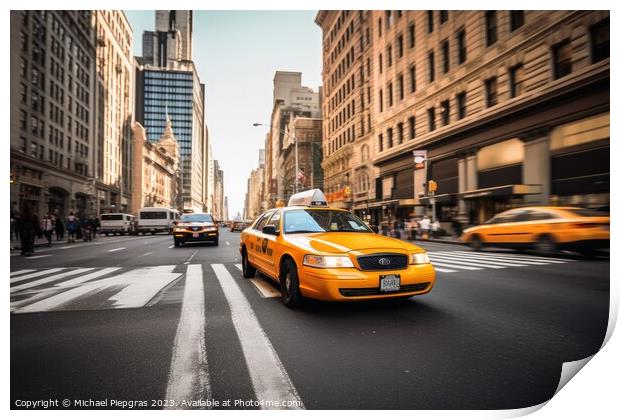 A yellow taxi in the streets of New York created with generative Print by Michael Piepgras