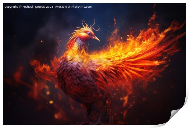 A burning Phoenix birds from the ashes created with generative A Print by Michael Piepgras