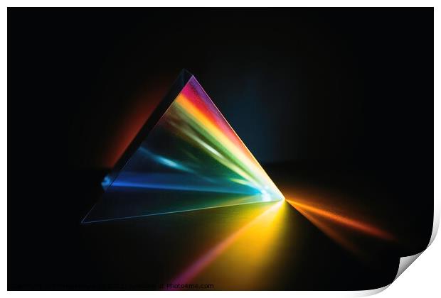 A prism dividing a lightbeam into the spectral colors created wi Print by Michael Piepgras