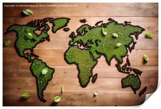 Green worldmap stopping climate change created with generative A Print by Michael Piepgras
