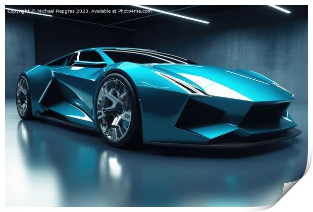 Modern luxury sports car created with generative AI technology. Print by Michael Piepgras