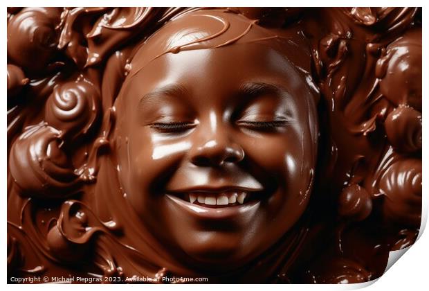 A happy childs face made of chocolate created with generative AI Print by Michael Piepgras