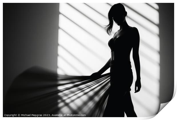 A Woman in light and shadow in black and white created with gene Print by Michael Piepgras