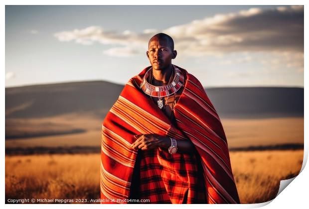 An african Masai in traditional robes created with Print by Michael Piepgras