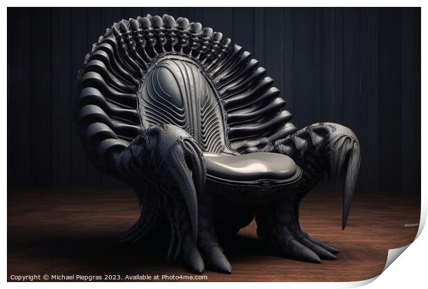 A chair in demonic industrial style created with generative AI t Print by Michael Piepgras