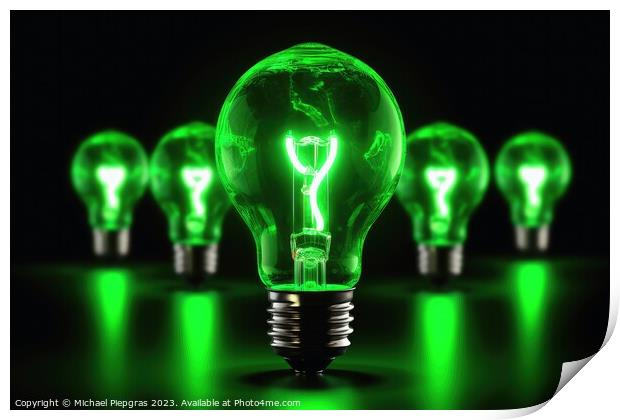 Green energy concept lightbulb created with generative AI techno Print by Michael Piepgras
