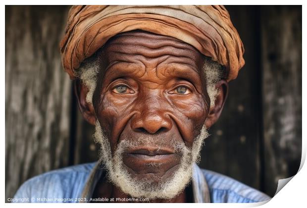 An old black man portrait created with generative AI technology. Print by Michael Piepgras