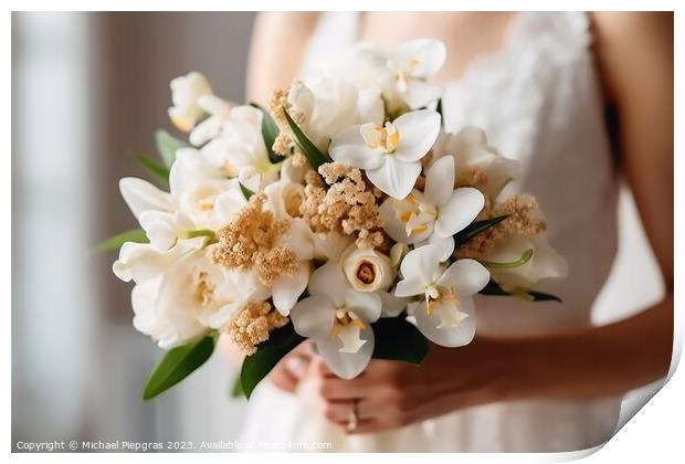 Close up of a bridal bouquet in the hands of a bride created wit Print by Michael Piepgras