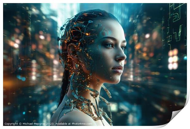 Science fiction portrait of a woman created with generative AI t Print by Michael Piepgras