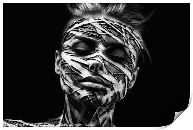 Surreal portrait in black and white created with generative AI t Print by Michael Piepgras