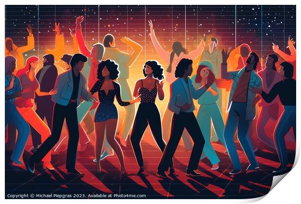 People dancing in an 80s disco created with generative AI techno Print by Michael Piepgras