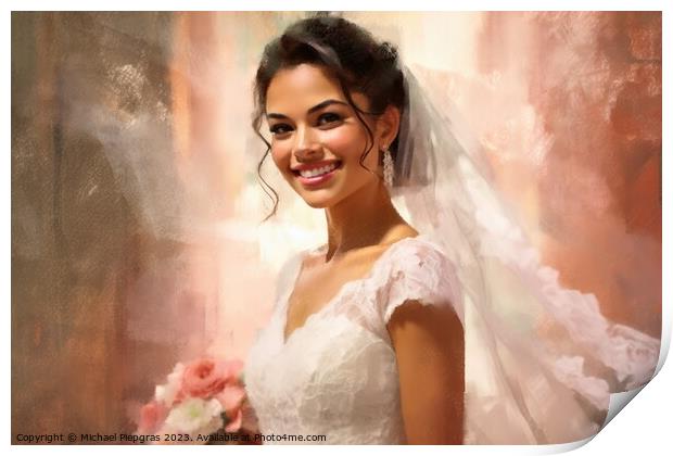 Oilpaint portrait of a bride created with generative AI technolo Print by Michael Piepgras