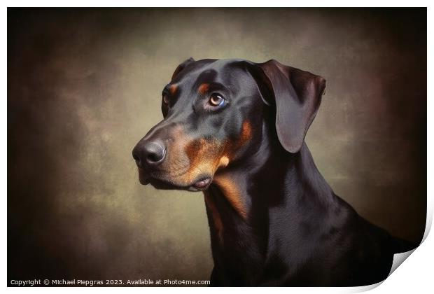 Portrait of a cute doberman dog created with generative AI techn Print by Michael Piepgras