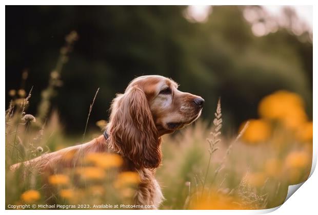 Portrait of a cute english cocker spaniel dog created with gener Print by Michael Piepgras