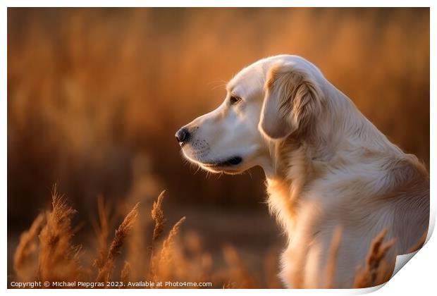 Portrait of a cute golden retriever dog created with generative  Print by Michael Piepgras