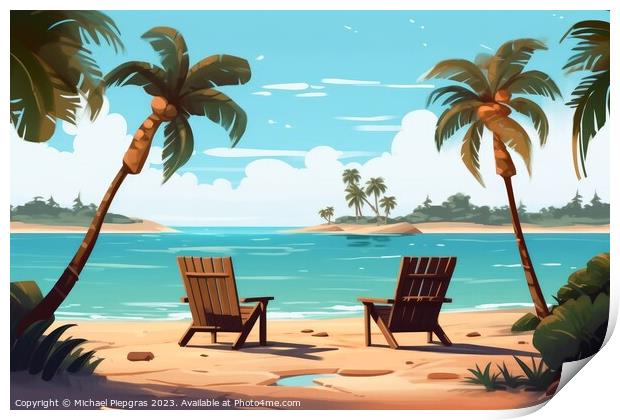 Relaxing at a tropical beach created with generative AI technolo Print by Michael Piepgras