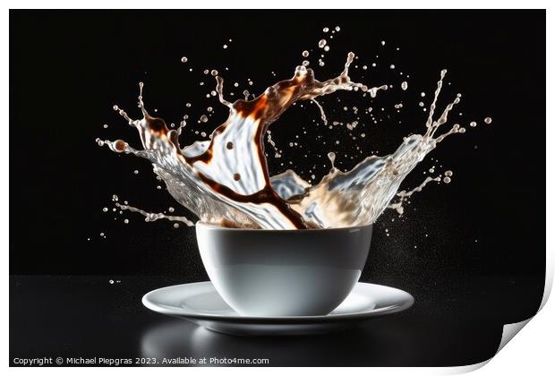 Splashing Coffee and Milk created with generative AI technology. Print by Michael Piepgras