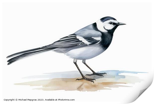 Watercolor wagtail on a white background created with generative Print by Michael Piepgras