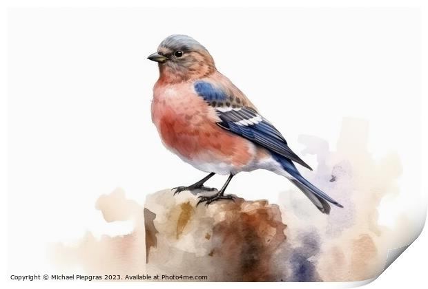 Watercolor linnet on a white background created with generative  Print by Michael Piepgras