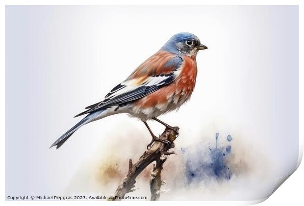 Watercolor linnet on a white background created with generative  Print by Michael Piepgras