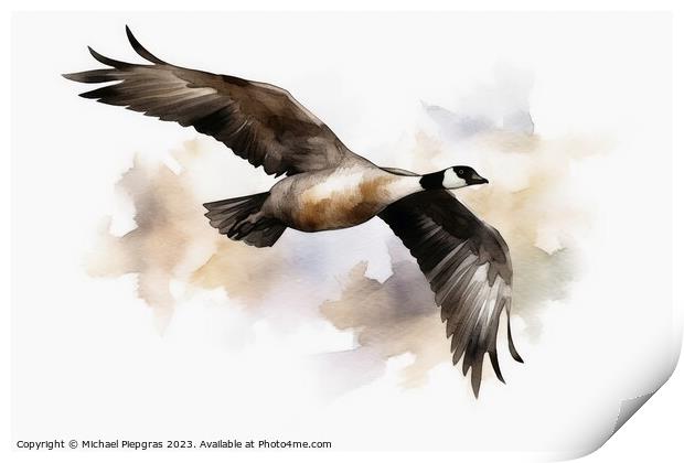 Watercolor painted canadian goose on a white background. Print by Michael Piepgras