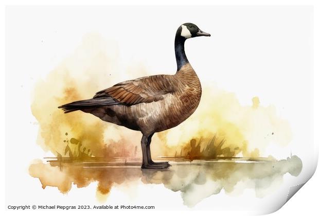 Watercolor painted canadian goose on a white background. Print by Michael Piepgras