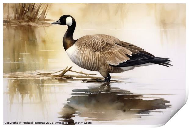Watercolor painted canadian goose on a white background. Print by Michael Piepgras