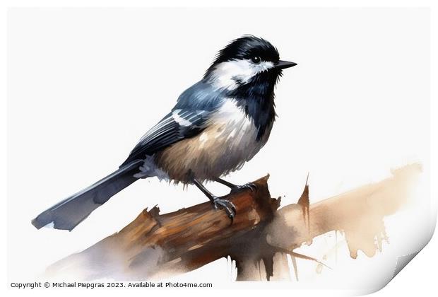 Watercolor painted coal tit bird on a white background. Print by Michael Piepgras