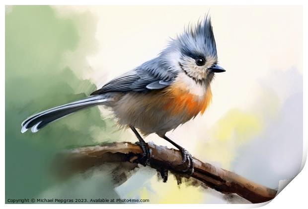 Watercolor painted titmouse bird on a white background. Print by Michael Piepgras