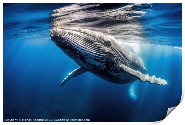 Diving with humpback whales created with generative AI technolog Print by Michael Piepgras